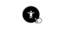 Person avatar in solid black circle with hand pointer overlapping