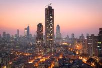 Panoramic view of south central Mumbai at golden hour (dusk)