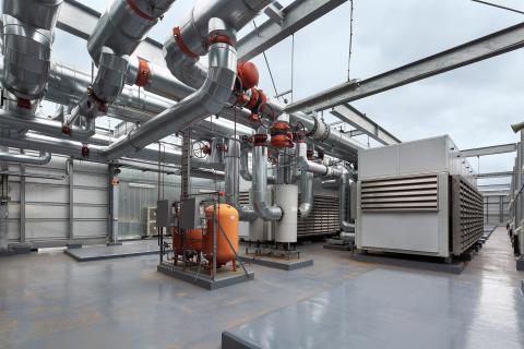 Central Thermal Plant incorporating electric heat pumps for cooling and heating on top of the Biomedical Learning and Teaching Building at Monash University 