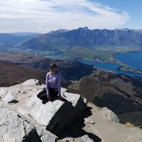 Haley on top of the Ben Lomond Track in Queenstown, New Zealand.