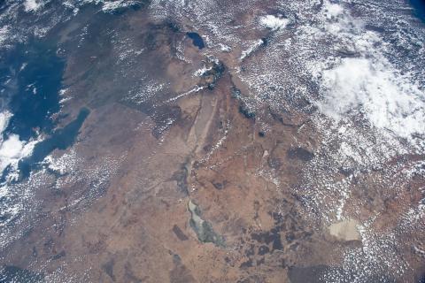ISS photos of Tanzania, showing various lakes of East Africa where the Lesser flamingo migrates