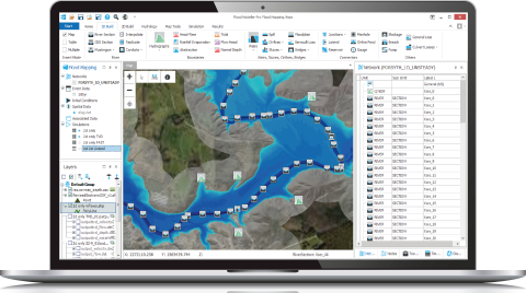 Flood modeller program open on a laptop