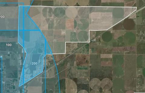 Aerial view of land demarking the site for drone inspectios