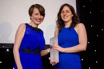 Katy Kemble (r) receives WICE 2019 Best Woman in Environment &amp; Sustainability