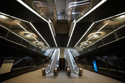 View of escalator at Paddington Station.