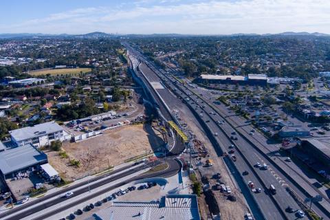 An aerial view of Pacific Motorway (M1): Watland Street to Sports Drive upgrade