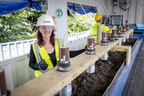 Jen Barnes with the radioactive material detector array