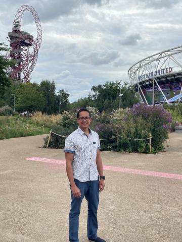 Rajitha taking a walk down memory lane at the Queen Elizabeth Olympic Park on the 10th anniversary of the London 2012 Olympic and Paralympic Games.  
