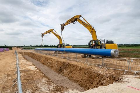 Cranes laying pipe for Anglian Water courtesy of Matthew Power Photography