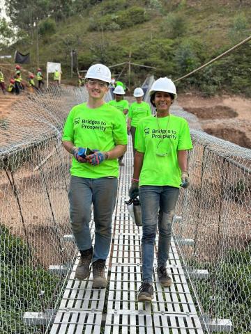 Walking across finished bridge