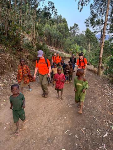 Walking to B2P site with local children