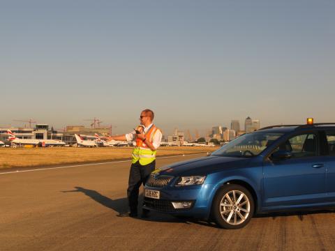 On the runway at London City Airport carrying out an early morning inspection, prior to handing over the airfield to air traffic control