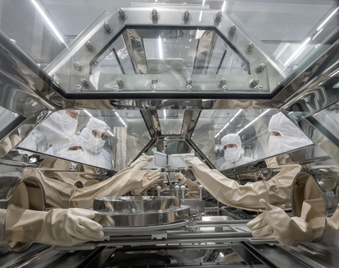 OSIRIS-REx curation lab at Johnson Space Center in Houston. Jacobs and NASA technicians are training on procedures that will be used to curate the asteroid material from Bennu. Photo courtesy of NASA
