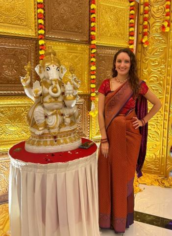 Jessica D'Entremont  Wearing a saree at a wedding.
