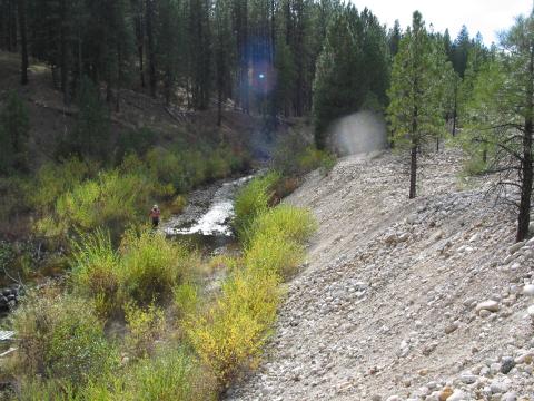 Confined channel and absence of accessible floodplain on U.S. floodplain benching design project, 2005