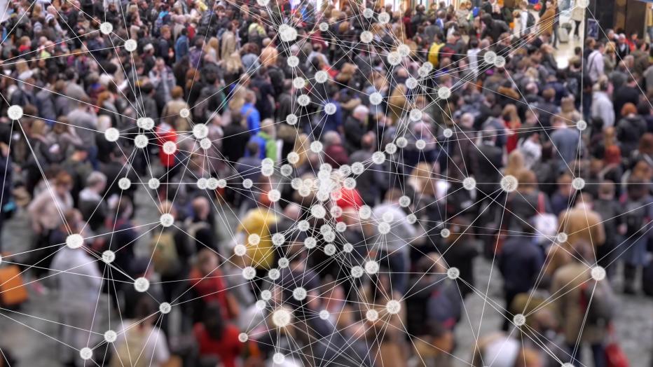 Stock image of data points on a crowd