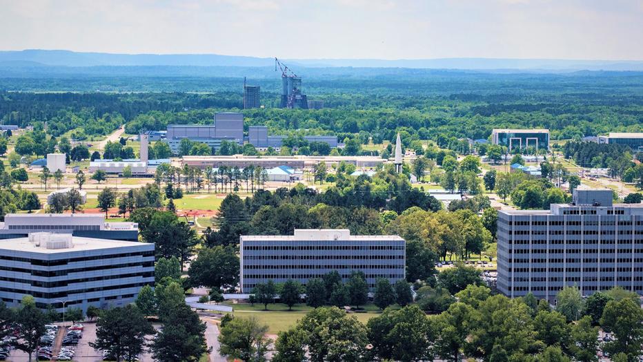 Aerial view of office buildings