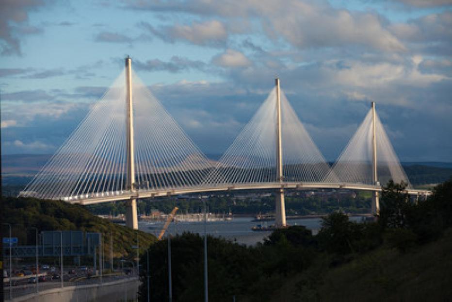 Large cable-stayed bridge over body of water