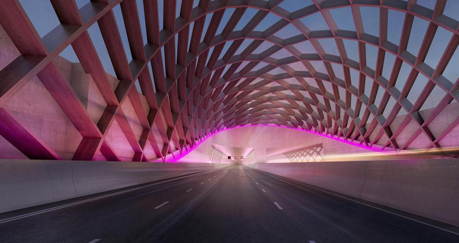 Pink thatched sculpted tunnel