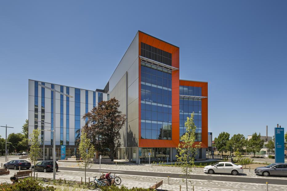 External view of the new Christchurch Hospital Outpatients Building on a sunny day