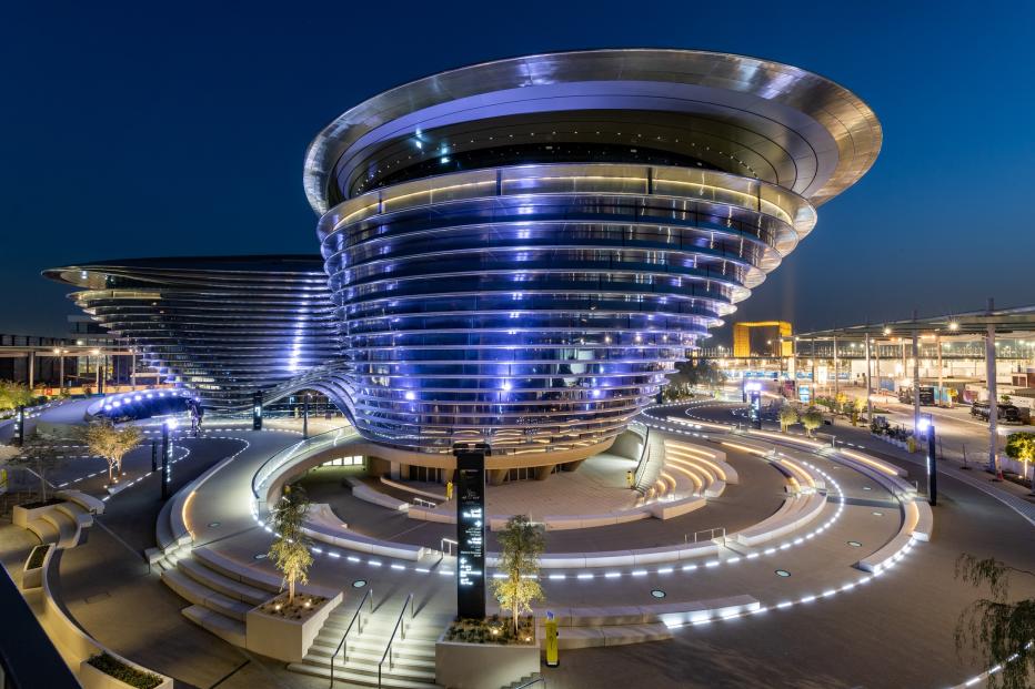 The Mobility Pavilion at night - Expo 2020 Dubai