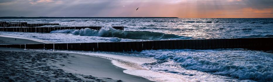 Ocean waves breaking against shore