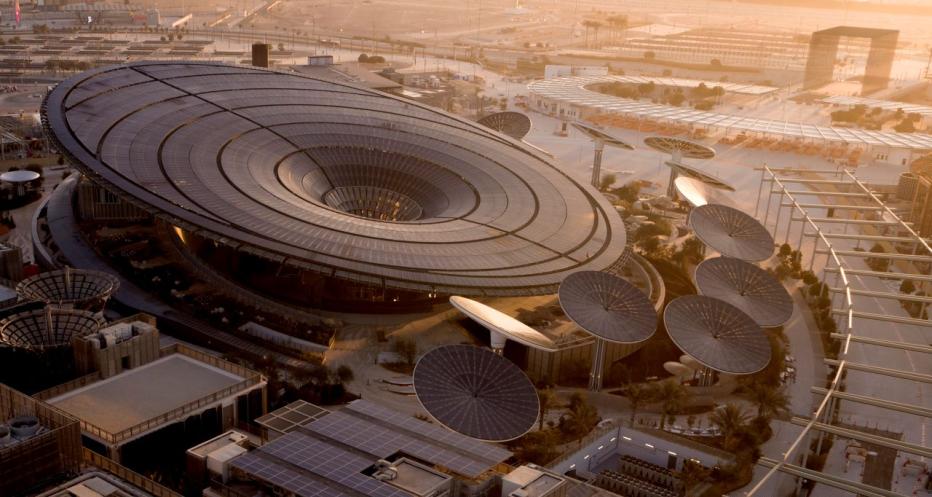 Aerial image of Terra, the Sustainability Pavilion at Expo 2020 Dubai