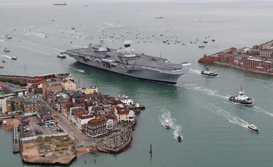 Royal Navy aircraft carriers in a port