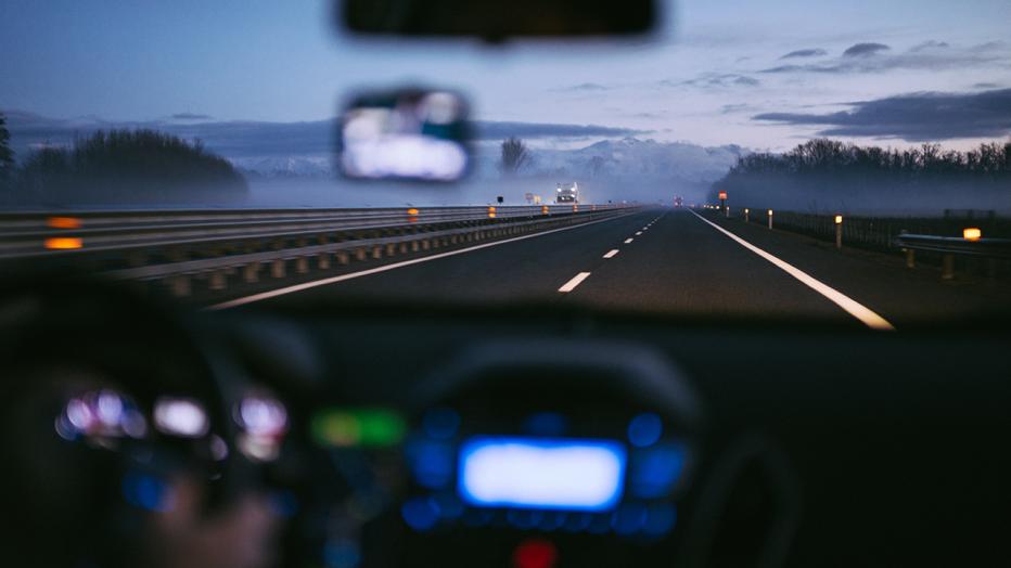 View out the dashboard of a car