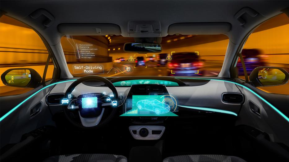 Inside of a self-driving vehicle in a tunnel