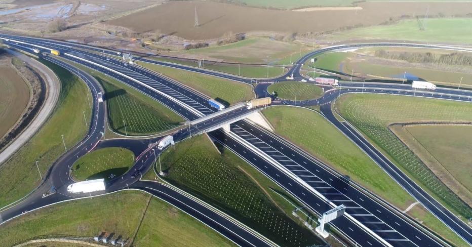 Aerial view of grade separated junction in England