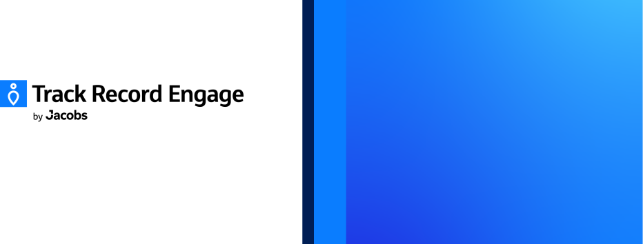 A white banner image with Track Record Engage logo with blue gradient from the centre to the right hand side.