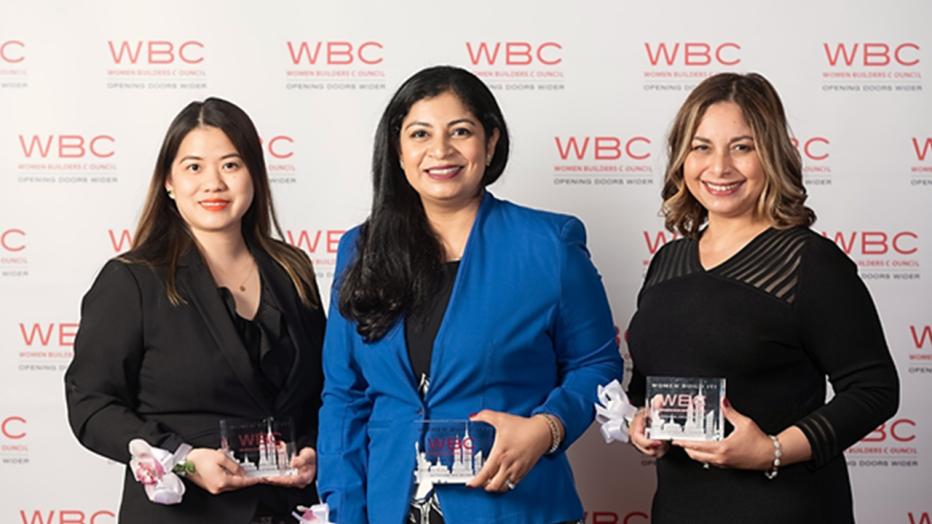 Amanda Chen, Chitwan Saluja and Ana Alicea-Diffley with their awards