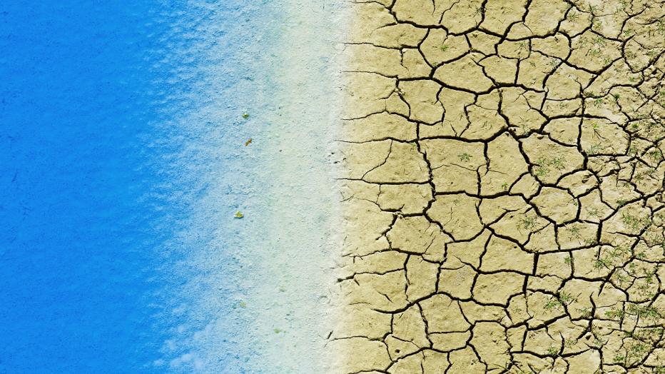 Arial view of desert meeting ocean