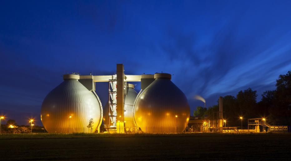 wastewater treatment plant at night