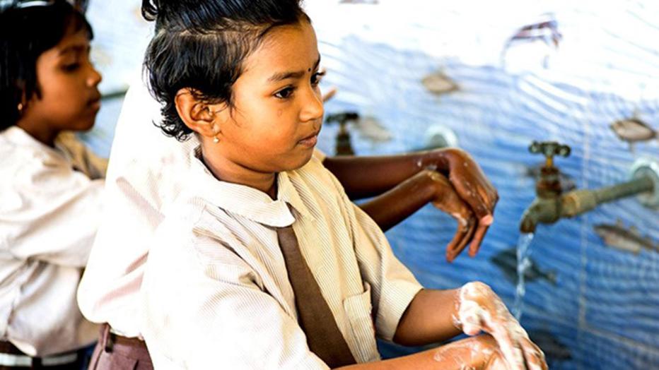 Children washing hands