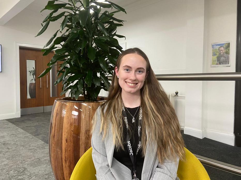 Niamh Dean sitting in office reception