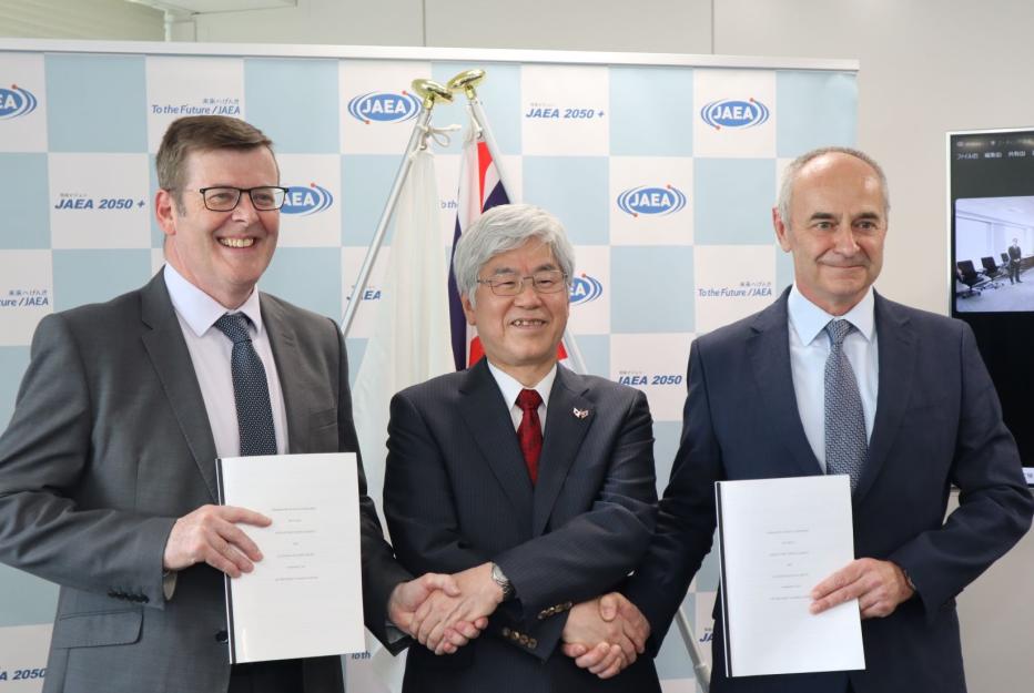 Pictured at the contract signing ceremony are (left to right): Cavendish Nuclear Managing Director Mick Gornall; Japan Atomic Energy Agency President Koguchi Masanori; and Jacobs Senior Project Manager Andy Cliffe.