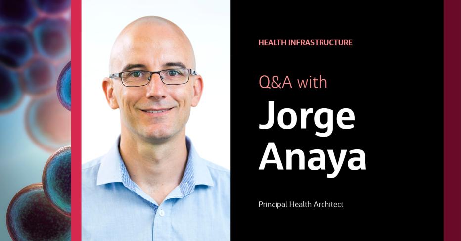 Photo of Jacobs Principal Health Architect Jorge Anaya, along with the words Health Infrastructure Q&amp;A with Jorge Anaya, Principal Health Architect