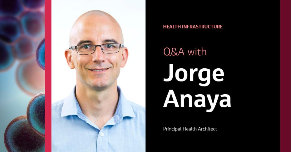 Photo of Jacobs Principal Health Architect Jorge Anaya, along with the words Health Infrastructure Q&A with Jorge Anaya, Principal Health Architect