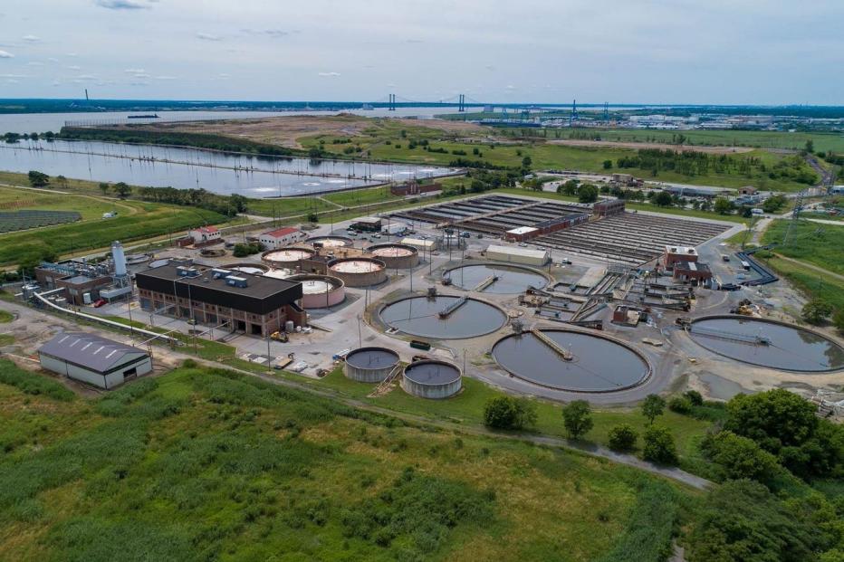 Aerial view of a wastewater treatment facility