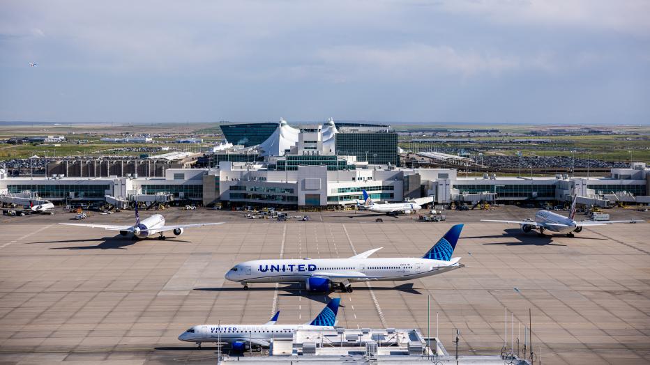 United airplanes in an airfield