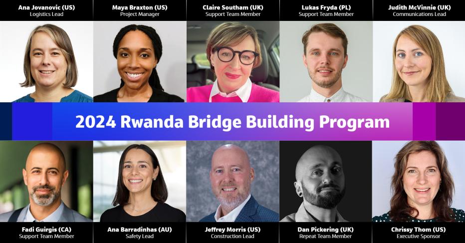 Headshots of 10 team members participating in 2024 Rwanda Bridge Building Program