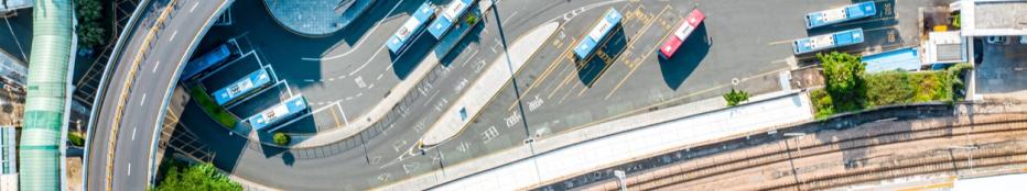 Aerial  view of buses and trains