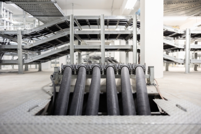 The cellar of power electric cable station, incoming electric wires background
