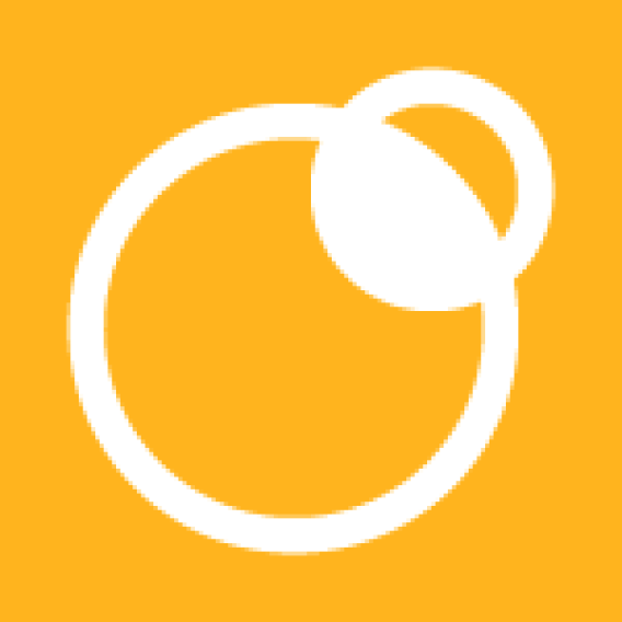 Yellow square with white circle outline with smaller circle overlapping