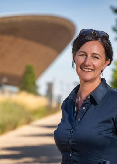 Suzanne Lopes in the foreground with the London 2012 Olympic Velodrome in the background