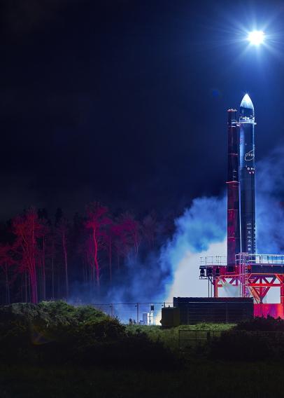 Orbex Prime rocket at night