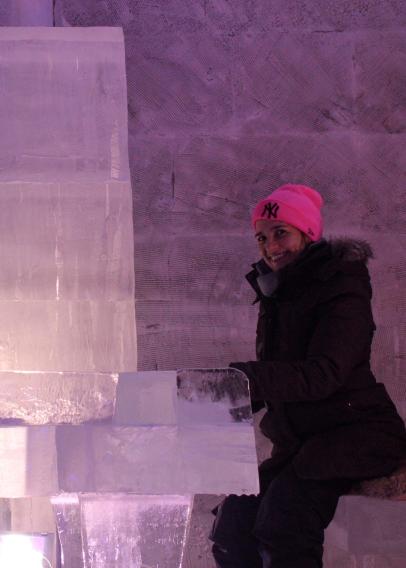 Claudia Jaramillo at an ice bar in Harbin