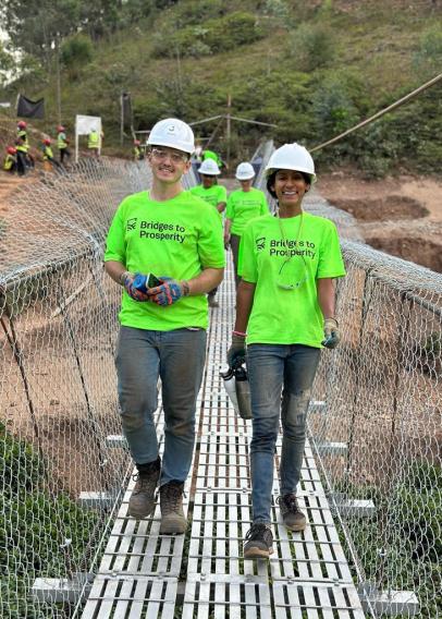 Walking across finished bridge